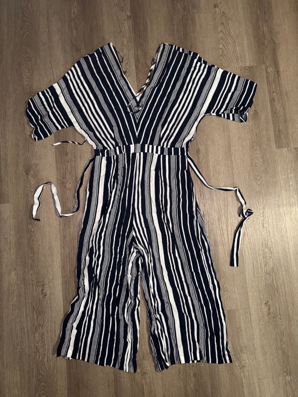 New York & Company Navy and White Striped Jumpsuit